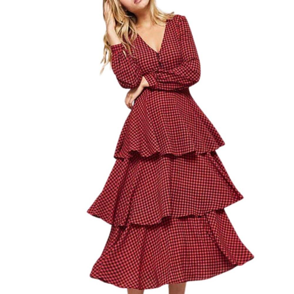 Promesa Red Gingham Layered Maxi Dress NWT Size Small